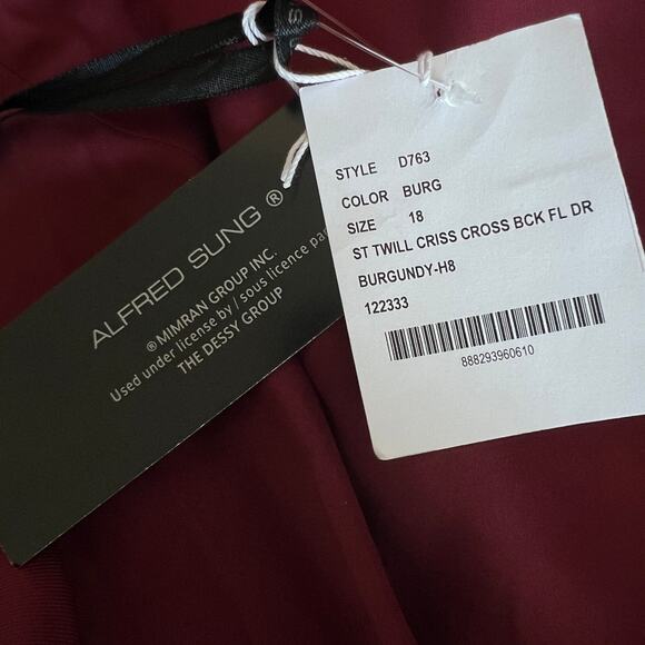 Alfred Sung Dress Size 18 Halter Lace Up Twill Criss Cross Burgundy - Picture 8 of 15